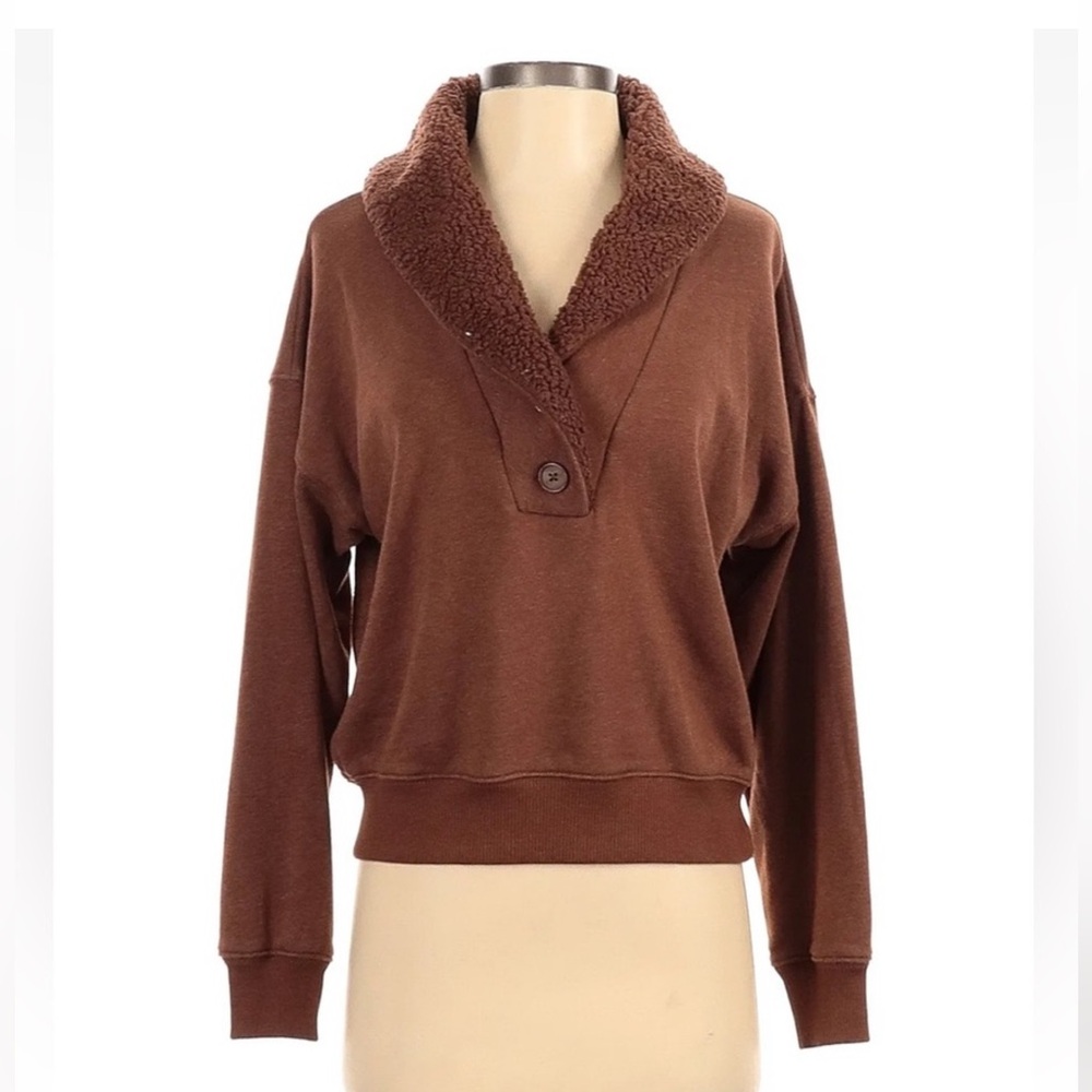 Vintage Y2K American Eagle Outfitters Brown Sherpa Collar Button Pullover Size S - Picture 2 of 9